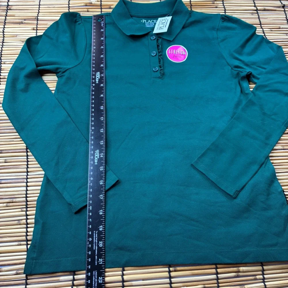 The Childrens Place‎ Girls Green Long Sleeve Ruffle Polo Shirt Size L 10/12 NEW